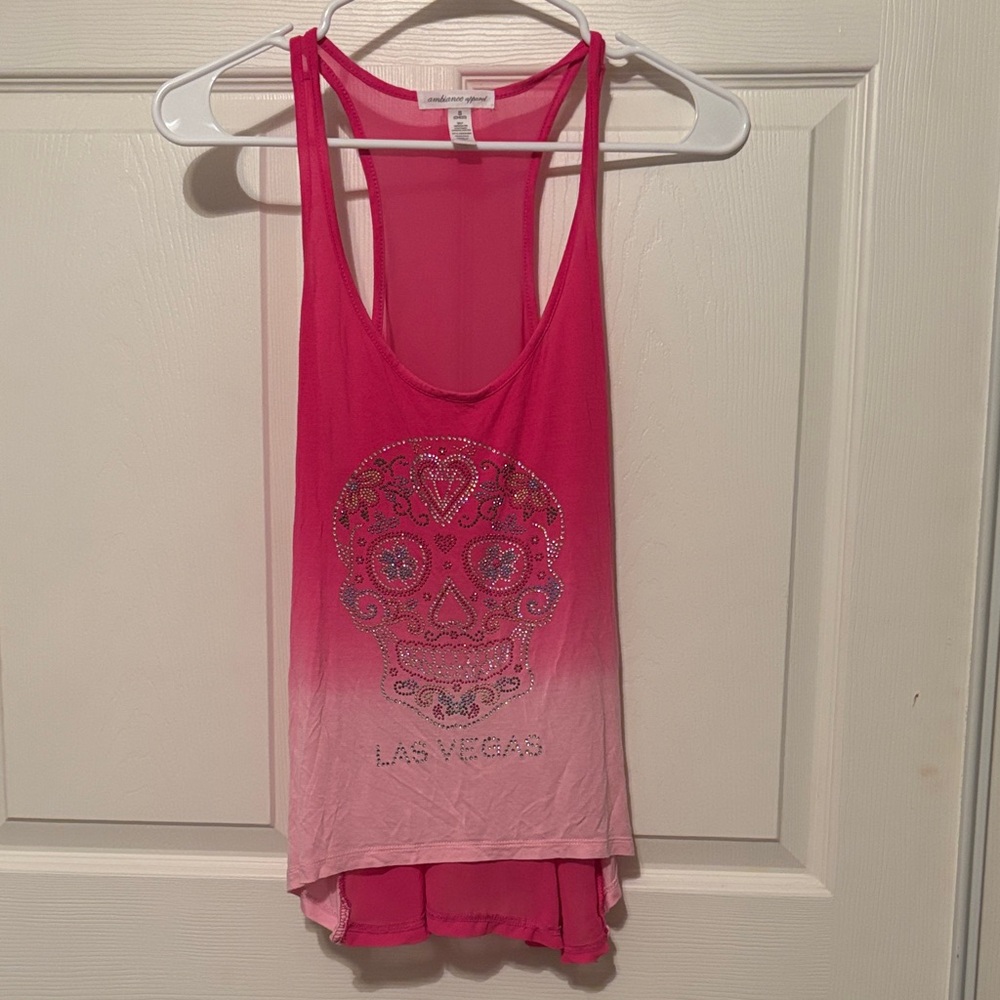 Ambiance Pink and White Las Vegas Skull Tank Top